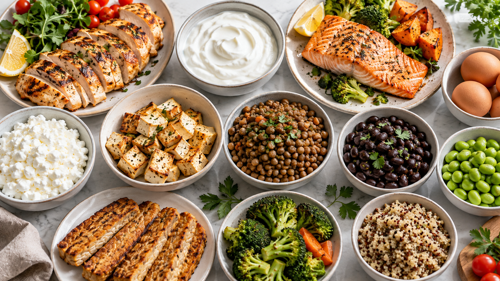 How much protein for beginners can come from chicken, salmon, eggs, Greek yogurt, tofu, lentils and beans