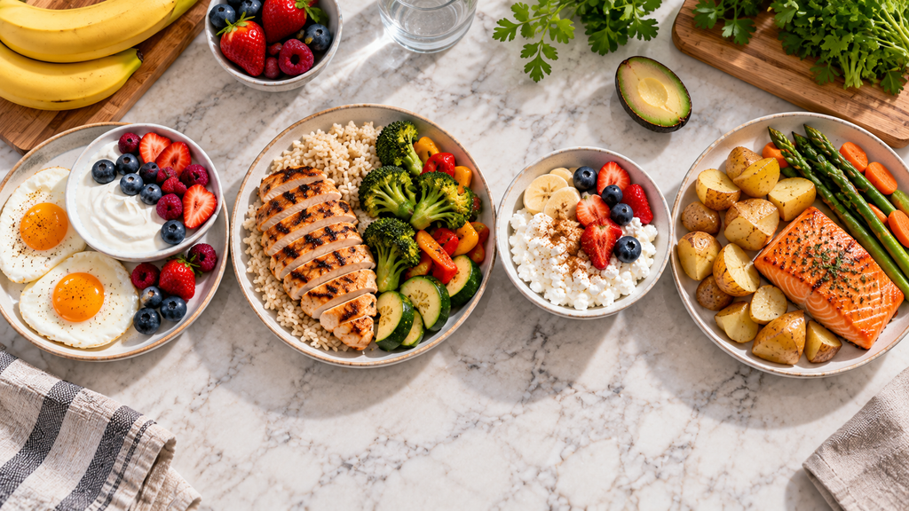 How much protein for beginners can look like across a full day of eggs, yogurt, chicken, cottage cheese and salmon