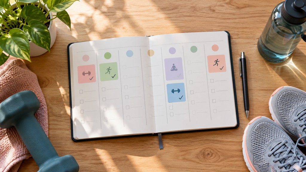Muscle Recovery Tips for Beginners: weekly workout planner showing a balance of resistance-training and recovery days.