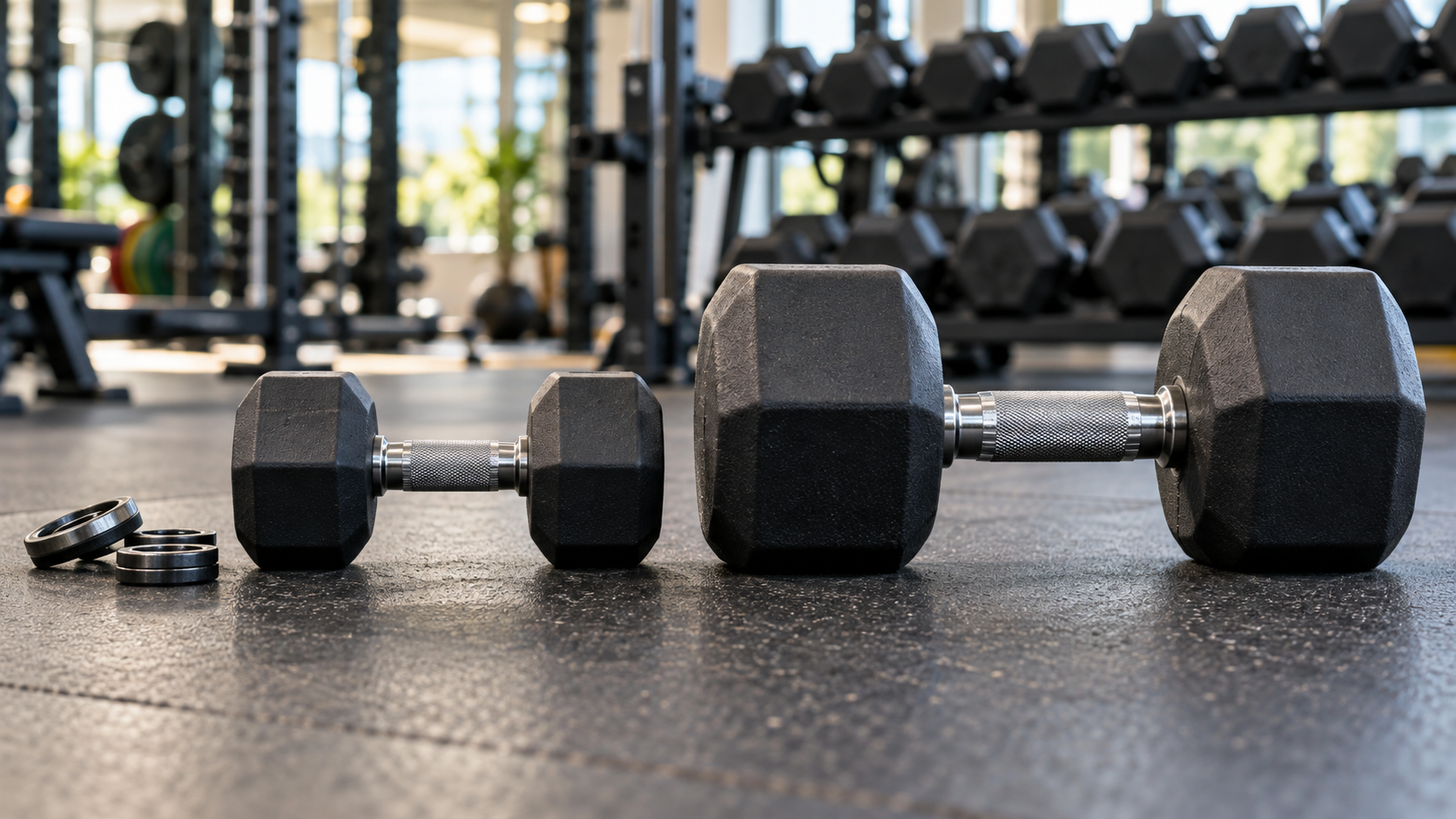 Dumbbell loading options showing how to implement progressive overload for beginners when the next weight increase is too large.