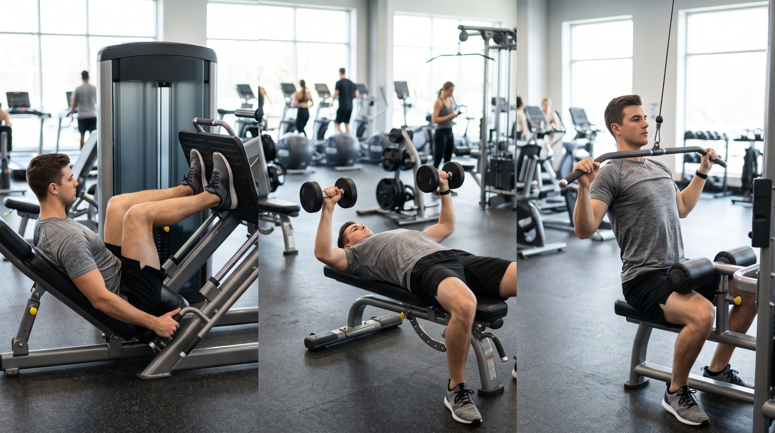 3 day workout schedule for beginners showing three full body gym training sessions across the week