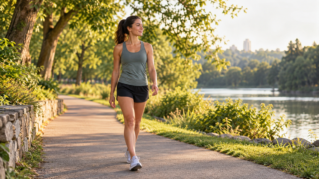 Muscle Recovery Tips for Beginners: beginner lifter taking an easy outdoor walk during a recovery day.