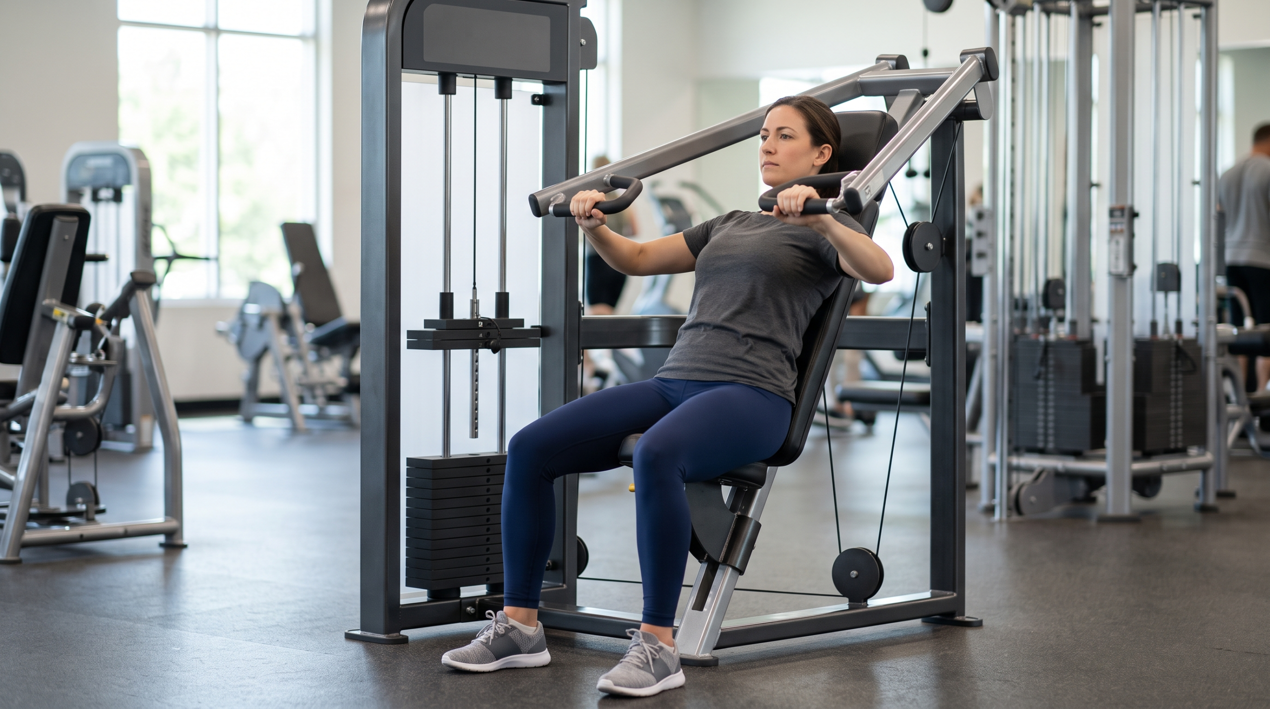 4 Day Workout Routine For Beginners Upper Body B session featuring an incline machine chest press.
