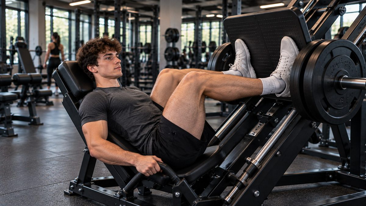 Push Pull Legs Workout For Beginners leg day with a beginner performing a controlled leg press for the quadriceps and glutes