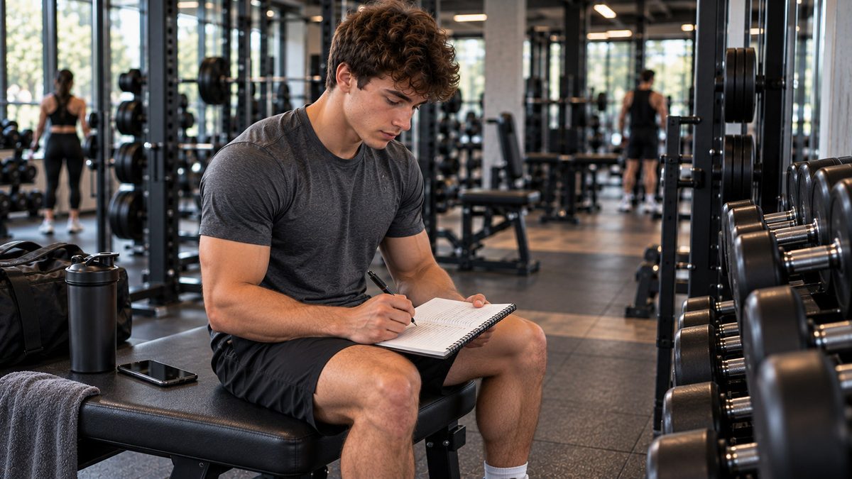 Push Pull Legs Workout For Beginners progressive overload example showing a beginner tracking weights and repetitions in a workout log